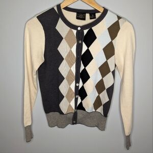 Y2K Tailor B. Moss Argyle Button front Cardigan Woman's XS